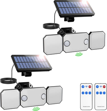 Solar Lights Outdoor - 230 LEDs Split Motion Sensor Flood Lights, 3 Heads IP65 Waterproof Solar Lights 3 Modes Wall Lights for Yard, Patio, Garden, Garage, 2Pack