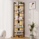 OtterOsis 5-Tier Corner Shelf with LED Light, 70” Tall Corner Bookshelf, Plant Shelf, Wood Display Shelf for Living Room, Bedroom, Balcony, Kitchen (Brown)