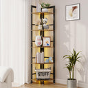 Corner Shelf Stand, 5-Tier Corner Shelf with LED Light, 70 Inch Tall Display Shelf for Living Room, Bedroom, Bookshelf, Industrial Shelf with Steel Frame, Plant Shelf (White)
