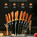 EUNA Knife Block Set, 19 PCS Kitchen Knife Set with Acrylic Block and Sharpener, German High-Carbon Stainless Steel Knife Sets with 6 Serrated Steak Knives, Bread Knife, Chef Knife, Dishwasher Safe