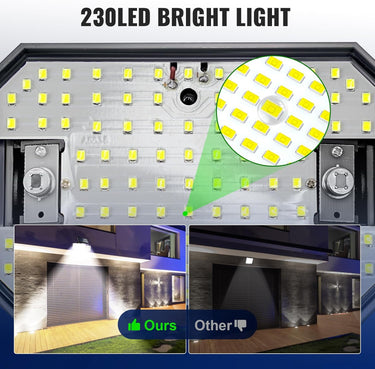 Solar Lights Outdoor - 230 LEDs Split Motion Sensor Flood Lights, 3 Heads IP65 Waterproof Solar Lights 3 Modes Wall Lights for Yard, Patio, Garden, Garage, 2Pack