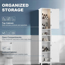 67“ Tall Bathroom Storage Cabinet with Lights, Slim Narrow Bathroom Cabinet Organizer with Doors and Adjustable Shelves, Freestanding Towel Cabinet for Small Space,White