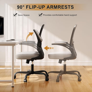 Office Desk Chair, Ergonomic Chairs with Wheels 330LBS Capacity, High Back Mesh Chair for Home Office, Adjustable Lumbar Support, Flip-up Armrests, Comfortable Work Chairs for Back Pain, Grey
