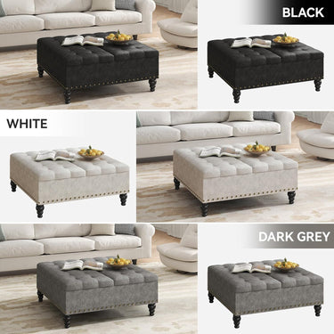 Large Square Storage Ottoman Bench,Versatile Lift-Top Coffee Table, Toy Box Footrest for Living Room in Chenille, Black