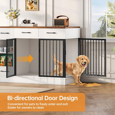 Large Dog Crate Furniture, 47.2'' Dog Kennel Indoor with 3 Storage Drawers and Hidden Feeding Bowl, Sturdy Wooden Dog Crate with 2 Doors and Adjustable Shelf for Small, Medium Dogs