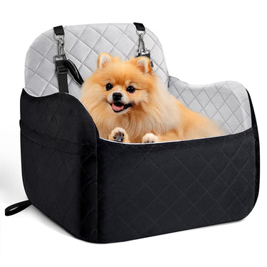 Dog Booster Car Seat for Small/Medium Size, Memory Foam Dog Car Seats, Detachable Booster Cushion, Two Side Pockets, Safety Straps, Washable Pet Car Seat (Grey)