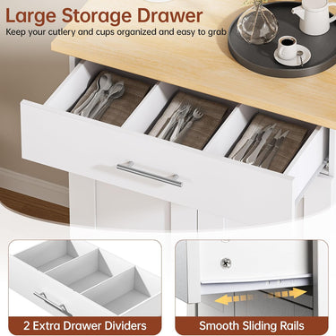 Kitchen Island Cart with Storage, Small Kitchen Island on Wheels with Large Drawer, Adjustable Shelf & Towel Rack, Rolling Island Table for Kitchen & Dining Room, White