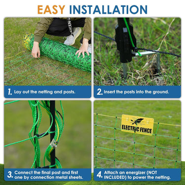 Electirc Fence Netting 42"H x 164'L, Poultry Netting with 13 Posts 12 Conductive Electric Deer Netting for Livestock Goat Fence Net Fencing for Goats, Sheep, Lambs, Deer, Hogs, Dogs, Golf