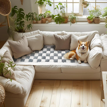 Pet Couch Cover for Sofa, Comfortable Couch Cover for Dog, Square Type Stripe Velvet Dog Bed Washable(Grey，27.6 * 82.7inch)