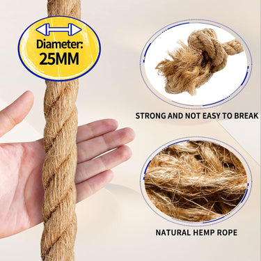 Jute Rope (1 in X 100 ft), Twisted Manila Rope, 25mm Natural Thick Hemp Rope Heavy Duty Tug of War Ropes Thick Rope for Crafts Railing Gardening Bundling Hammocks Home Decorating
