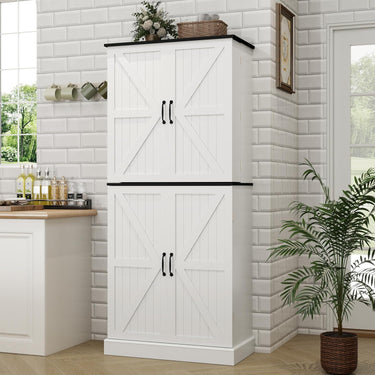 72" Tall Pantry Cabinet, 31.5" W Larger Farmhouse Kitchen Pantry Cabinet with Barn Doors, Hidden Drawer and 4 Shelves, Wood Versatile Storage Cabinet for Kitchen, Dining Room, Living Room