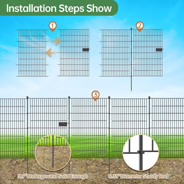 4 Panels Metal Garden Fence with Gate,36 in H x 10 ft L Garden Fencing Animal Barrier,Garden Decorative Fence Outdoor Rustproof for Yard Patio Flower Bed Lawn
