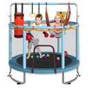Trampoline for Kids, Upgrade Full Anti-Rust 440lbsToddler Trampoline with Net, 55'' Upgraded Ring Legs Trampoline with Adjustable Gymnastics Bar&Toys, Gifts for Ages 1-8 Boys&Girls（Blue）