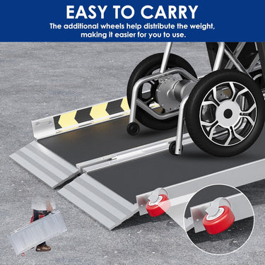 Portable Wheelchair Ramp with Wheels 3FT, 800LBS Capacity Handicap Ramp for Home, Non-Slip Aluminum Folding Threshold Wheelchair Ramp for Steps,Doorways, Curbs, Stairs