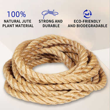 Jute Rope (1 in X 100 ft), Twisted Manila Rope, 25mm Natural Thick Hemp Rope Heavy Duty Tug of War Ropes Thick Rope for Crafts Railing Gardening Bundling Hammocks Home Decorating