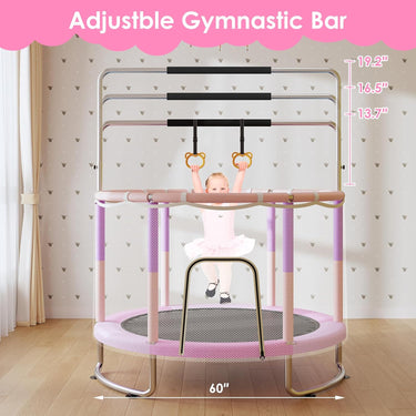 Trampoline for Kids, Upgrade Full Anti-Rust 440lbsToddler Trampoline with Net, 55'' Upgraded Ring Legs Trampoline with Adjustable Gymnastics Bar&Toys, Gifts for Ages 1-8 Boys&Girls（Blue）