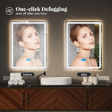 LED Bathroom Mirror with Bluetooth Speaker, 24"x 32" Lighted Bathroom Mirrors Wall Mounted, Anti-Fog, 3 Color Temperature, Dimmable Brightness, Tempered Glass, Frontlit & Backlit