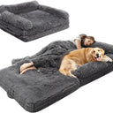 72" Foldable Human Dog Bed for Adults, Fluffy Faux Fur with Blanket, Orthopedic Washable Dog Bed with Memory Foam and Water Repellent Liner Extra Large Thick for Pet
