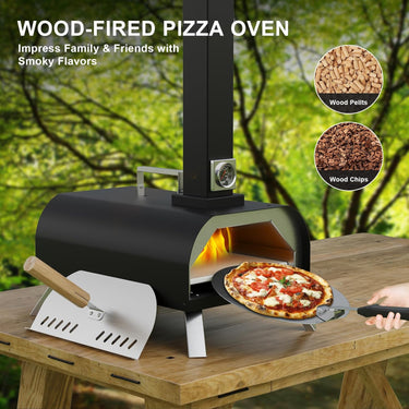LotFun Outdoor Pizza Oven 11" – Portable Wood Fired Pizza Oven with Pizza Stone, Pizza Shovel and Pizza Cutter, Stainless Steel Pizza Oven for Backyard Patio