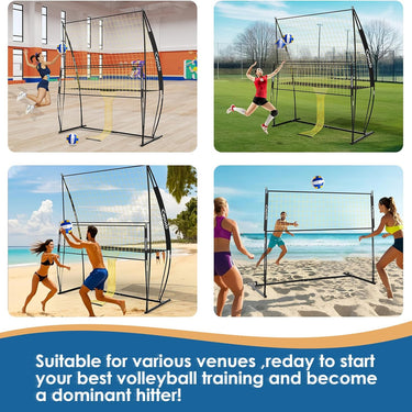 Volleyball Training Equipment, Outdoor Volleyball Practice Net Station Volleyball Spike Trainer for Different Training Levels, Freely Adjustable Height Volleyball Net for Both Indoor & Outdoor Use