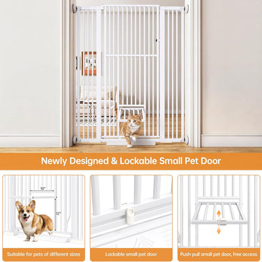 55.1'' Extra Tall Pet Gate for Cat, 29.5-43'' Extra Wide Cat Gate for Doorway with Upgraded Cat Door and 1.37'' Narrower Bar Spacing, NO Drilling Pressure Mounted Dog Gate Indoor
