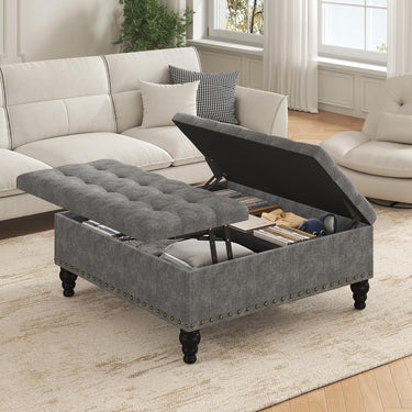 Large Square Storage Ottoman Bench,Versatile Lift-Top Coffee Table, Toy Box Footrest for Living Room in Chenille, Black