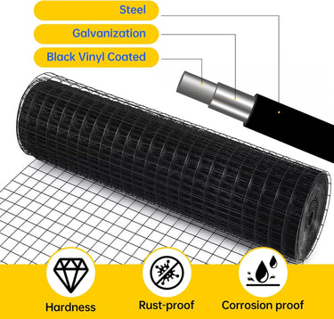 Hardware Cloth,1/2 inch 48" x 100' Chicken Wire Fencing,19 Gauge Vinyl Coated Wire Mesh Roll, Black Welded Wire Fence Roll Chicken Wire Mesh Roll for Garden Fencing Gopher Rabbit Snake Wire