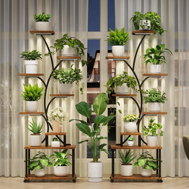 LotFun Plant Stand Indoor with Grow Lights, 8-Tiered Metal Plant Shelf, 61" Tall Plant Stand for Indoor Plants Multiple, S-Shaped Display Rack for Indoor Plants, Living Room, Garden, Patio