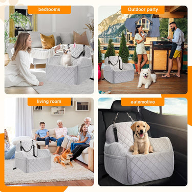 Dog Booster Car Seat for Small/Medium Size, Memory Foam Dog Car Seats, Detachable Booster Cushion, Two Side Pockets, Safety Straps, Washable Pet Car Seat (Grey)