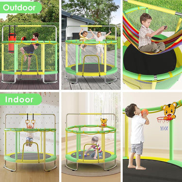 Trampoline for Kids, Upgrade Full Anti-Rust 440lbsToddler Trampoline with Net, 60'' Upgraded Ring Legs Trampoline with Adjustable Gymnastics Bar&Toys, Gifts for Ages 1-8 Boys&Girls(Yellow)