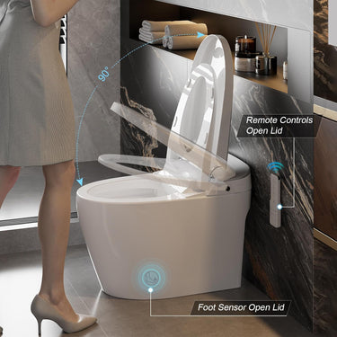 Smart Toilet, Bidet Toilet with Pump Assisted Flush, Foot Sensor Operation, Heated Bidet Seat, Warm Water, Dryer, Digital Display, Night Light, Tankless Toilet with Cleaning Foam Dispenser