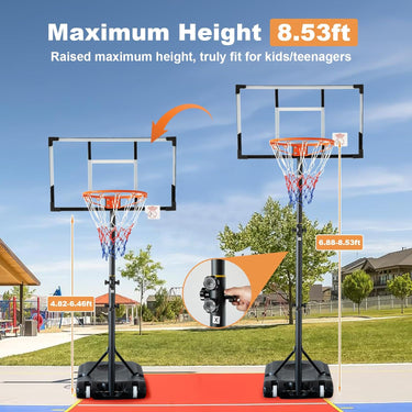 Basketball Hoop Outdoor 4.82-8.53ft Adjustable, Portable Basketball Hoops & Goals for Kids/Teenagers/Youth in Backyard/Driveway/Indoor, with PC Backboard and Extra Sandbag