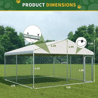Outdoor Large Dog Kennel 10 x 10 FT, Heavy Duty Dog Enclosure with UV & Rain-Proof Fully Covered Roof, Rustproof Metal Mesh, Double Security Locks
