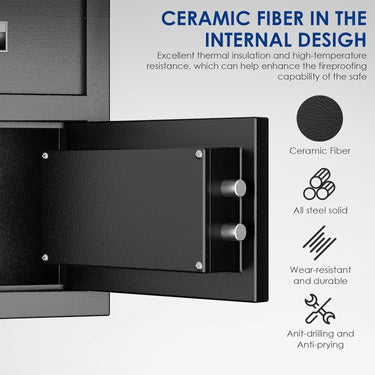 Fireproof Safe with Fire Video,1.8 Cubic Feet Class A Fireproof Standard Digital Safe Box Fireproof for Home&Office,Alloy Steel Fire Proof Safe for Document Money Jewelry Valuables,Black