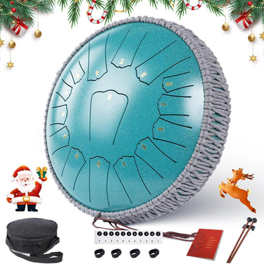 Rain Drum for Outside 13 Inch 15 Notes, Malachite Steel Tongue Drum, Drum Instrument for Meditation Yoga Education Percussion with Bag, Mallets, Ethereal Drum for Valentine's Day, New Year