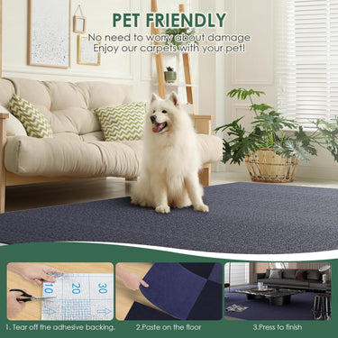 30 Pack Carpet Tile - 12” X 12” Self Adhesive Carpet Floor Tiles Anti-Slip Reusable Carpet Squares Peel and Stick Carpet Floor Tilel DIY Installation for Bedroom (Blue)