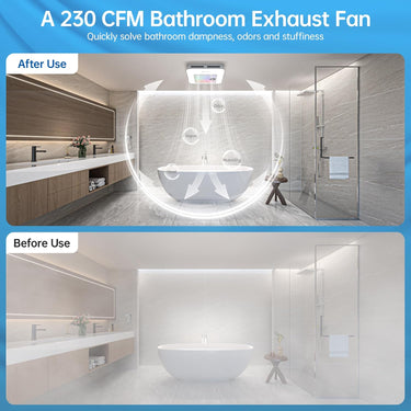 Bathroom Exhaust Fan with Bluetooth Speaker, 230 CFM 1.0 Sone Bathroom Exhaust Fan with Light, 3 Dynamic Light, 7 LED Color, 3 Color Temperatures, Nightlight, Music Sync, Remote, Easy Install