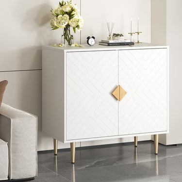 Sideboard Cabinet, 31.5'' Modern Buffet Cabinet with Storage, Credenza Buffet Table with 2 Doors and Adjustable Shelf, Sideboard Buffet Cabinet for Living Room, Kitchen and Entryway,White