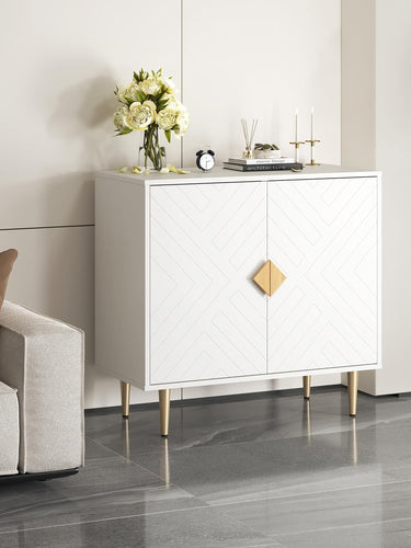 Sideboard Cabinet, 31.5'' Modern Buffet Cabinet with Storage, Credenza Buffet Table with 2 Doors and Adjustable Shelf, Sideboard Buffet Cabinet for Living Room, Kitchen and Entryway,White