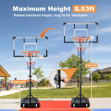 Basketball Hoop Outdoor 33inch Portable, 4.82-8.53ft Adjustable Basketball Goals for Teenagers/Youth with PC Backboard and Extra Sandbag