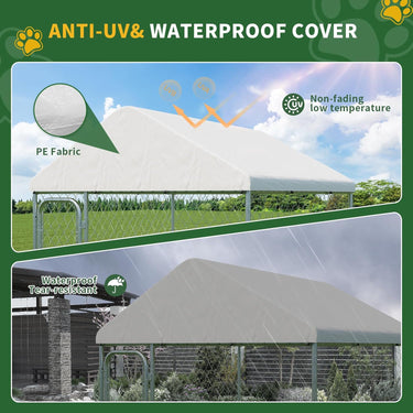 Outdoor Large Dog Kennel 6.6 x 6.6 FT, Heavy Duty Dog Enclosure with UV & Rain-Proof Fully Covered Roof, Rustproof Metal Mesh, Double Security Locks (79" L * 79" W * 63" H)