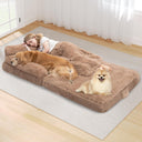 72" Foldable Human Dog Bed for Adults, Fluffy Faux Fur with Blanket, Orthopedic Washable Dog Bed with Memory Foam and Water Repellent Liner Extra Large Thick for Pet