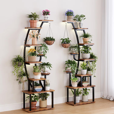 LotFun Plant Stand Indoor with Grow Lights, 9 Tiered Indoor Metal Plant Shelf 2 Pack, 64" Tall Plant Stand for Indoor Plants Multiple, Curved Shape Rack Plant Holder, Large Holder Display Shelf for Living Room, Garden, Patio