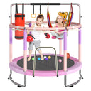 Trampoline for Kids, Upgrade Full Anti-Rust 440lbsToddler Trampoline with Net, 55'' Upgraded Ring Legs Trampoline with Adjustable Gymnastics Bar&Toys, Gifts for Ages 1-8 Boys&Girls（Blue）