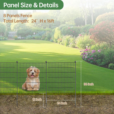8 Panels Metal Garden Fence,24 in H x 16 ft L Garden Fencing Animal Barrier,Garden Decorative Fence Outdoor Rustproof for Yard Patio Flower Bed Lawn