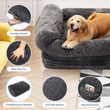 72" Foldable Human Dog Bed for Adults, Fluffy Faux Fur with Blanket, Orthopedic Washable Dog Bed with Memory Foam and Water Repellent Liner Extra Large Thick for Pet