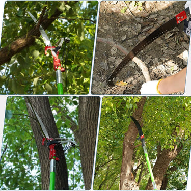 30 Ft Manual Pole Saw, Extendable Tree Pruner Blade and Scissors Set with 9 Fiberglass Handles, Long Branch Pruner Retractable for Backyard and Garden, Bush Cutting and Pruning of Palm Trees