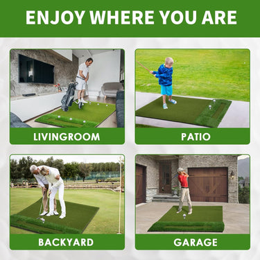 LotFun 5x4ft Dual-Turf Golf Mat with Embedded Ball Tray, Thicken Golf Hitting Mat, Golf Practice Mat with 9 Golf Balls 9 Golf Tee for Hitting, Driving, Chipping, Swing in Backyard, Garage or Basement