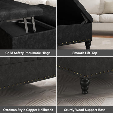 Large Square Storage Ottoman Bench,Versatile Lift-Top Coffee Table, Toy Box Footrest for Living Room in Chenille, Black