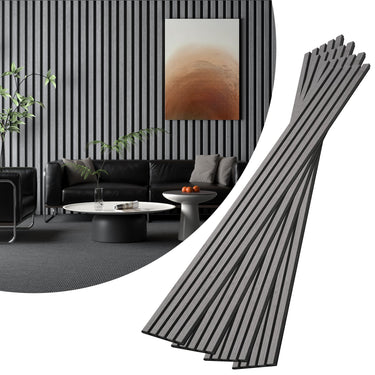 8-Piece Wood Slat Acoustic Panels for Stylish Decor - 47.2" x 7.87"Acoustic Wood Wall Panels 3D Wood Slat Wall Panel Acoustic Wood Panels for Ceiling and Wall Grey Oak